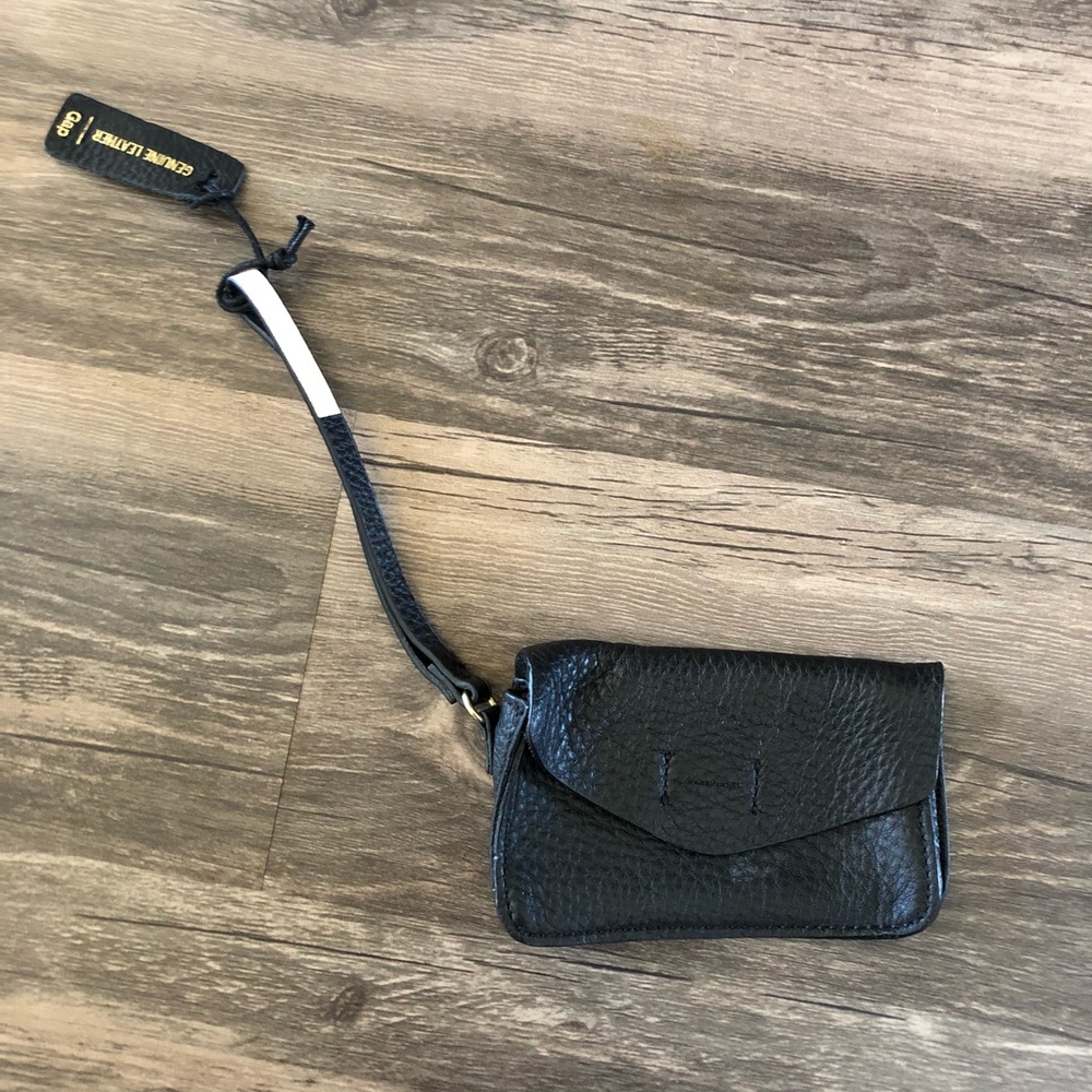 Black leather wristlet from the Gap.